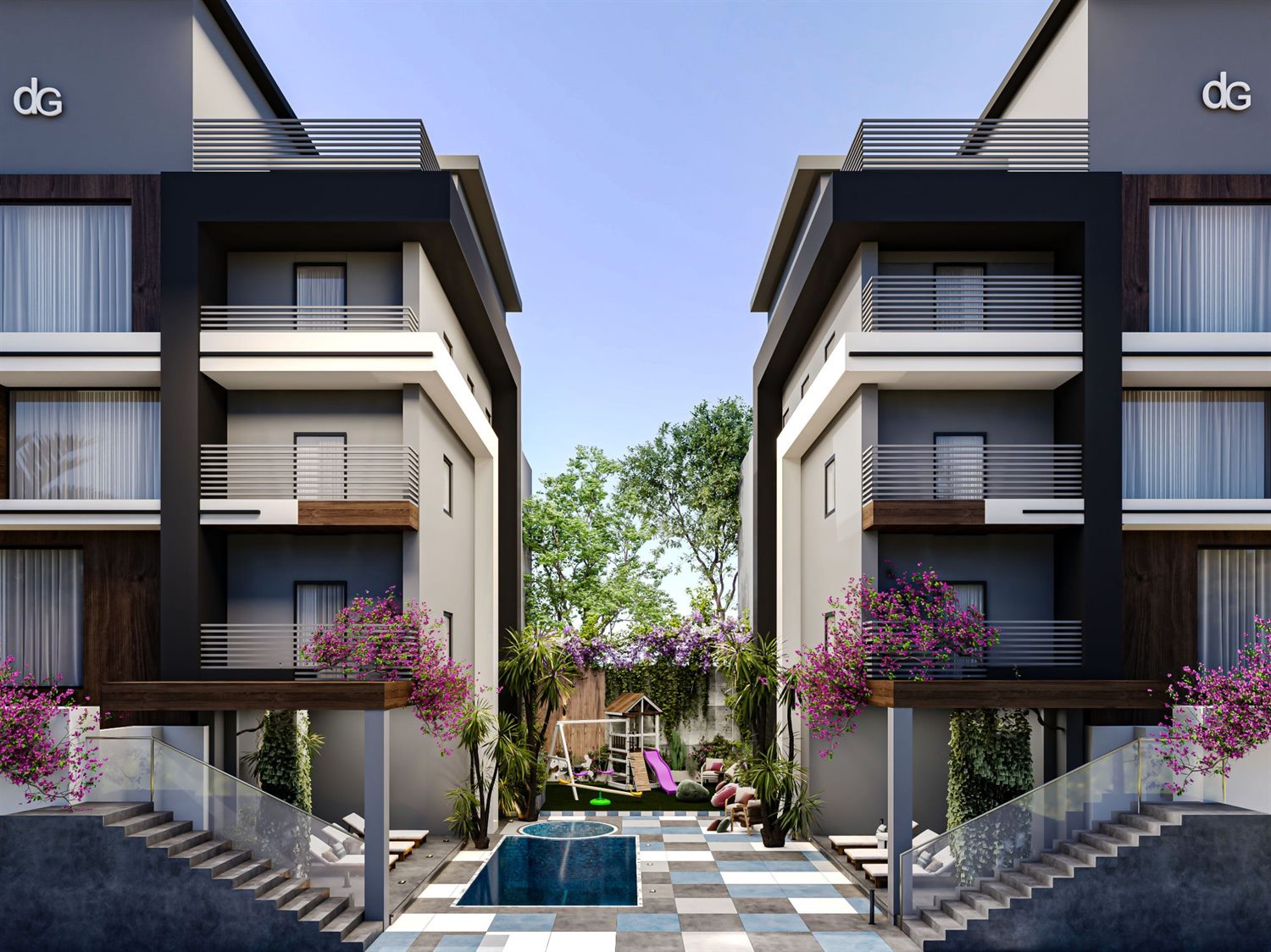 Bait Elwatan J-84 and J-85 corner render dusk