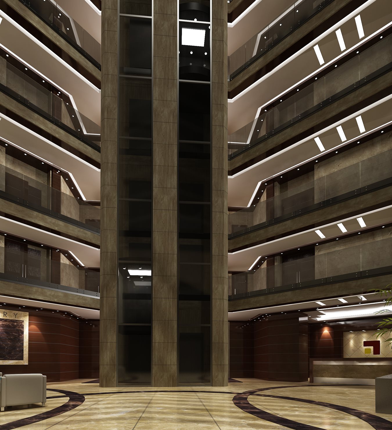 Bin Sulaiman atrium and glass lifts fit-out design render