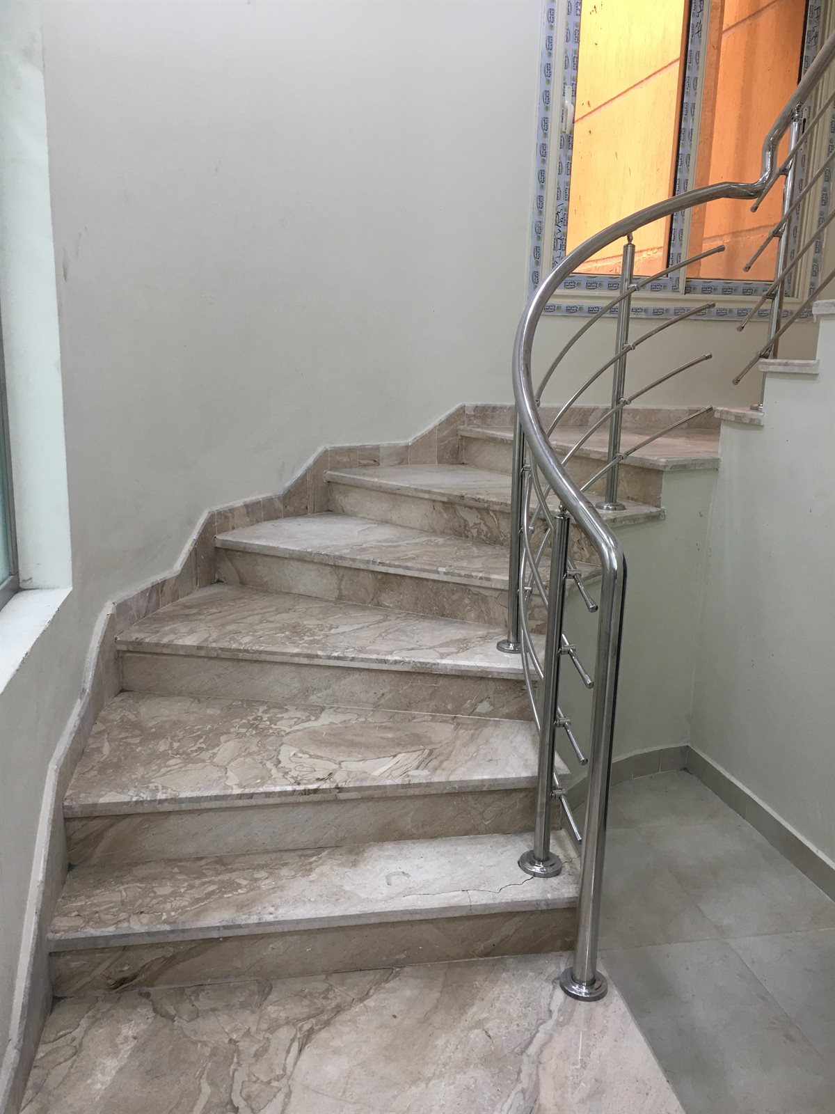 Castel marble stair with stainless steel balustrade
