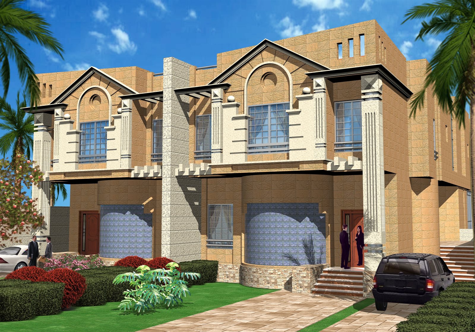 Kamal twin villa design elevation render